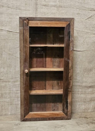 Oud houten vitrinekastje vitrine wandkastje landelijk stoer industrieel glas oud hout 90 x 45 x 12 cm