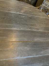 Grote oud houten tafel eettafel eetkamertafel rond 150 cm ronde tafel rondetafel bijzettafel wijntafel wijntafeltje landelijk stoer