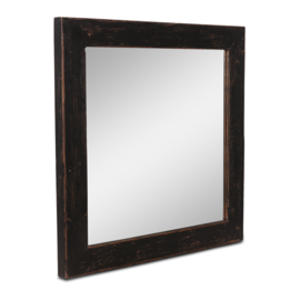Zwarte vierkante houten spiegel landelijk stoer vierkant 75 x 75 x 4 cm