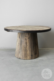 Truckwood railway houten salontafel bijzettafel Capital rond groot grote maat 70 x H45 cm landelijk stoer vergrijsd hout metalen rand