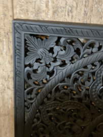 Zwart  houten wandpaneel landelijk 90 x 90 cm stoer PTMD wandornament hout vintage houtsnijwerk boho Ibiza