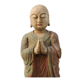 Prachtige groot oude houten buddha Boedha Boeddha budha monnik monniken beeld beeldje oud landelijk