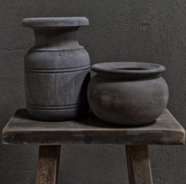 Vergrijsd houten pot bak vaas landelijk stoer hoog model