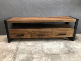 Stoer tv meubel dressoir tv-kast sideboard Sidetable kast lage kast ladekast zwart metaal hout vintage