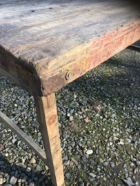 Oude landelijke industriële eettafel naturel 220 x 80 cm hout houten Sidetable bureau buro klaptafel werkbank werktafel oud vintage stoer