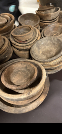 Orginele kleine XS oude vergrijsd houten schaaltjes bordje bord bordjes plate bakjes schaaltje bakje stoer landelijk