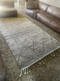 Prachtig grijs beige wollen kelim carpet tapijt HOFFZ 250 x 150 cm 100% wol