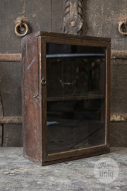 Oud vitrine kastje wandkastje herinneringskastje medicijnenkastje kast 40 x28 x 12 cm bruin vintage Oosters vitrinekastje stoer landelijk Brocant industrieel