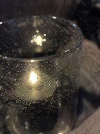 Prachtig groot dik stevig glazen windlicht bubbel bubbeltjes H17,5 x 15,5 cm