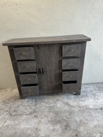 Oud houten kast dressoir old farm 8 laden 1 deur 140 cm breed 120 cm hoog