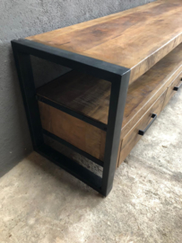 Stoer tv meubel dressoir tv-kast sideboard Sidetable kast lage kast ladekast zwart metaal hout vintage
