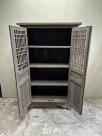 Vergrijsd houten kast 2 deurs linnenkast servieskast landelijk kabinet stoer 180 x 111 cm