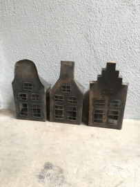 Metalen huisje huisjes kandelaar theelicht theelichtje landelijk vintage industrieel urban