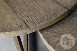 Mooi vergrijsd houten ronde tafel salontafel bijzettafel landelijk groot doorsnede 75 x H42 cm