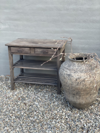 Prachtige oude vergrijsd houten wandtafel haltafel sidetable stoer landelijk