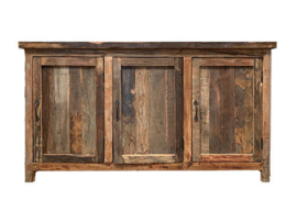 Oud houten dressoir wandmeubel wandkast sidetable sideboard landelijk stoer robuust industrieel 160 x 44 x 88 cm