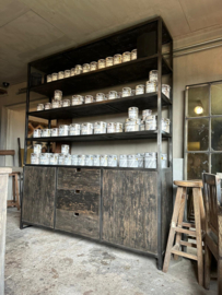 Gave industriële landelijke grote zwart grijze kast 240 x 200 x 45 cm rek schap winkelkast legplanken lades deurtjes stoer hout metaal