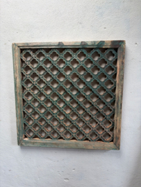 Prachtig groot wandpaneel wanddecoratie houten raam venster 77 x 77 cm groen