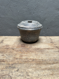 Grijs Houten pot met deksel kruik landelijk stoer shabby pot urn vaasje