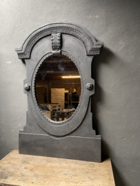Prachtige grote Houten spiegel osseoogspiegel osseoog ossenoog oeil de boeuf landelijk zwart black hout