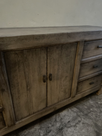 Prachtig oud vergrijsd houten dressoir sidetable sideboard 180 cm kast landelijk stoer ladekast televisie
