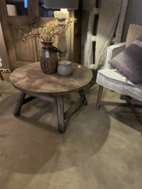 Uniek oud vergrijsd houten ronde salontafel bijzettafel 80 cm robuust stoer landelijk