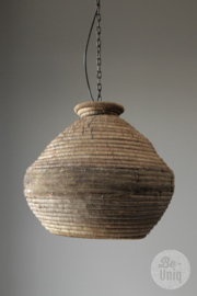 Vintage hanglamp van oude Desert mand vergrijsd dessert riet rotan H40 x D45 cm