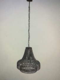 Grote stoere vergrijsde grijszwarte Metalen kroonluchter  hanging lamp hanglamp with beads met houten kralen landelijk stoer industrieel urban PTMD kroonluchter