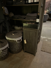 Landelijk industrieel oud vergrijsd grijs grey houten toiletmeubel wastafeltje badkamermeubel wastafelmeubel inclusief hardstenen wasbak toilet