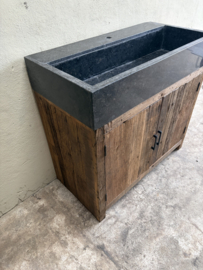 Houten Badkamermeubel wastafelmeubel inclusief hardstenen wasbak wastafel badkamer badmeubel SEP