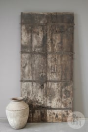 Prachtige grote oude vergrijsd houten poort deur wandpaneel wanddecoratie landelijk patine patina 185 x 89 cm