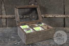 Railway truckwood Houten Theedoos tea box landelijk stoer kist glas