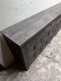 Grote lange grijze vergrijsd houten kast dressoir keukenblok werkbank L275 x D46 x H91 cm