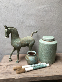 Groot Metalen paard paardje horse pferd metaal “ oud brons bronzen “ kleur groen beeld beeldje