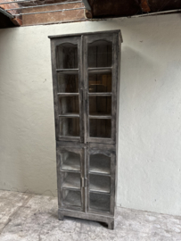 Oud naturel vergrijsd houten hoge kast vitrinekast keukenkast servies winkelkast wandkast wandmeubel landelijk vintage H235 x B78 x D43 cm