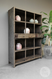 Grote stoere truckwood railway houten kast boekenkast schap rek servieskast landelijk stoer industrieel H200 x B143 x D45 cm