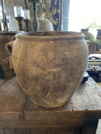 Grijze pot 30cm hoog grijs potje nr4 oude stenen kruik vaas landelijk stoer bloempot