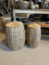 Rotan rieten wasmand met deksel mand klein landelijk stoer boho