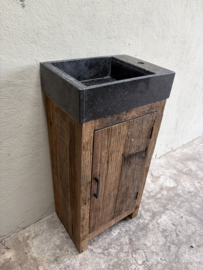 Landelijk industrieel oud houten toiletmeubel badkamermeubel wastafeltje wastafelmeubel inclusief hardstenen wasbak toilet SEP