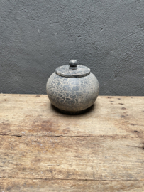 Grijs Houten pot met deksel kruik landelijk stoer shabby pot urn vaasje