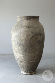 Prachtige grote stenen kruik vaas pot landelijk grijs beige stoer 105 cm hoog