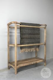 Gaaf groot oud vergrijsd houten plaidrek kledingrek droogrek wasrek hout H133 x B110 x D54 cm landelijk stoer industrieel vintage brocant