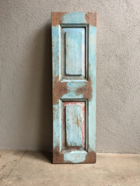 Zeer oude houten Louvre luiken Wandpaneel doorleefd turkoise turquoise sleets luikje Luik deurtje paneel wandpaneel landelijk stoer vergrijsd