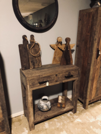 Oude railway truckwood houten haltafel 80 x 80 x 35 cm Sidetable dressoir sideboard ladekast landelijk stoer industrieel ladenkast wastafelmeubel Goes