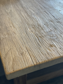 Groot oud doorleefd los licht blank houten grove nerf tafelblad 240 x 95 x 4,5cm dik naturel natural elmwood olmhout olmwood