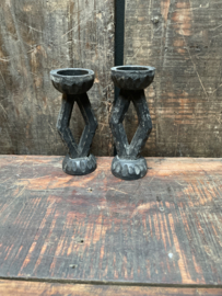 Zwart/vergrijsd houten kandelaars kandelaars ornamenten ornamentjes grijs vergrijsd hout landelijk stoer