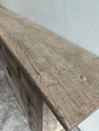 Prachtig groot lang oud vergrijsd houten dressoir televisie kast tv meubel 264 cm lang landelijk sober werkbank Sidetable keukenblok wandkast