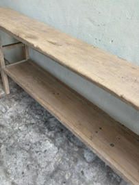 Prachtige grote lange oud vergrijsd houten Sidetable wandtafel met onderplank 256 cm landelijk  197