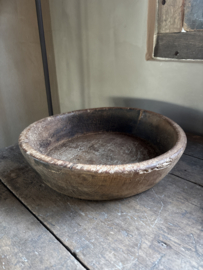 Grote oude platte doorleefd houten bak D40 x H10 cm schaal landelijk stoer