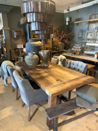 Massieve vergrijsd massief eiken tafel boerentafel eettafel 217 x 102 x H77 cm kloostertafel landelijk robuust stoer eettafel